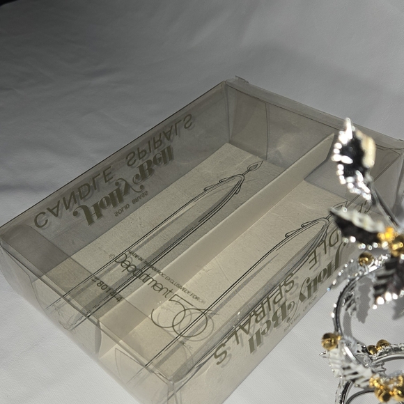 Candle Stick Holders Silver Leaves And Tiny Brass Jingle Bell Spirals NIB 6" - Picture 6 of 10